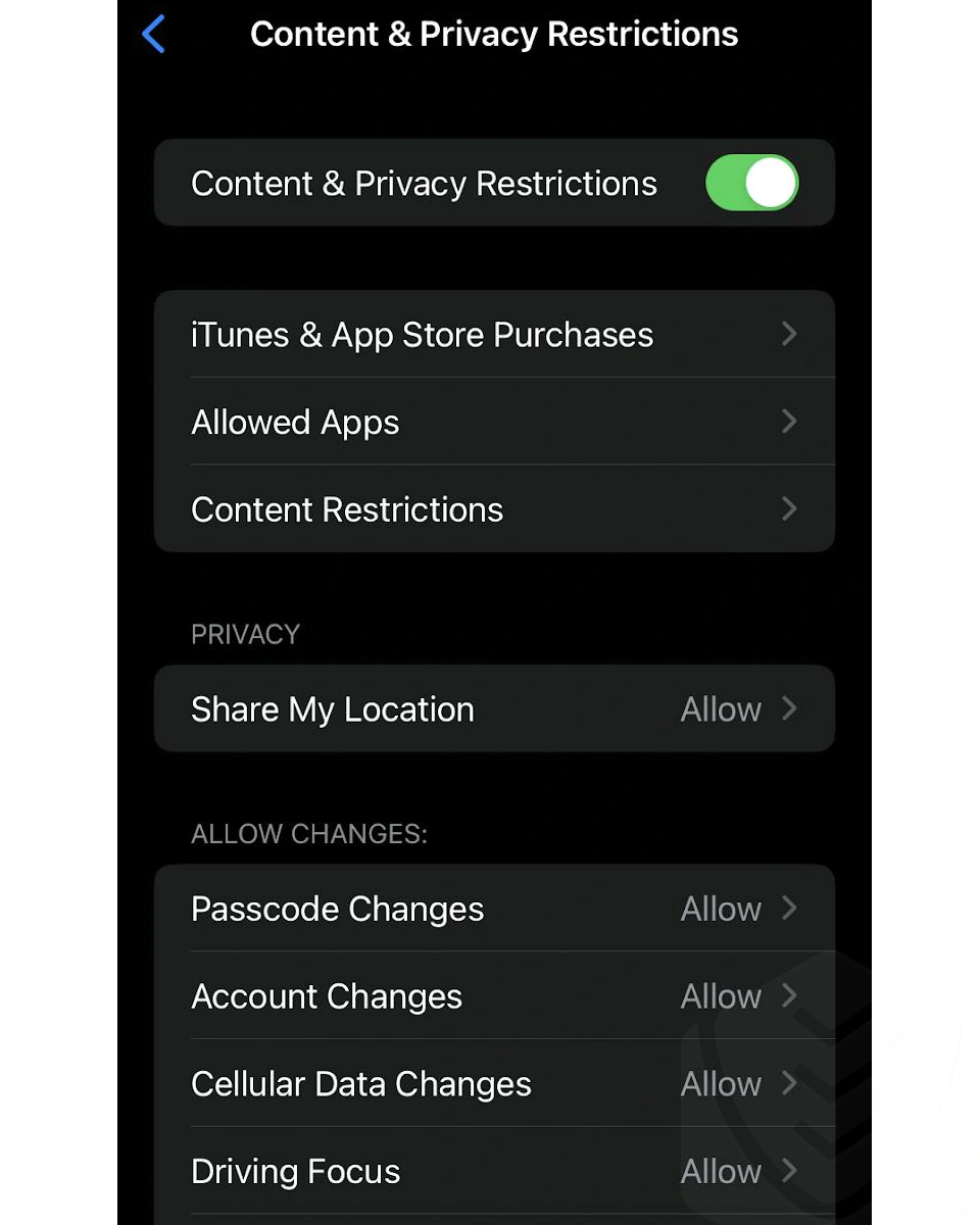 iOS Content and Privacy Restrictions