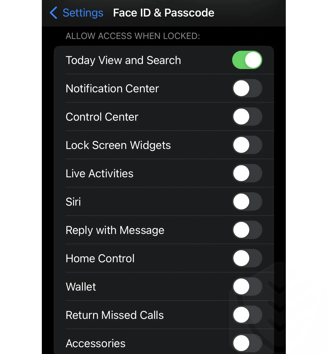 Face ID and passcode settings