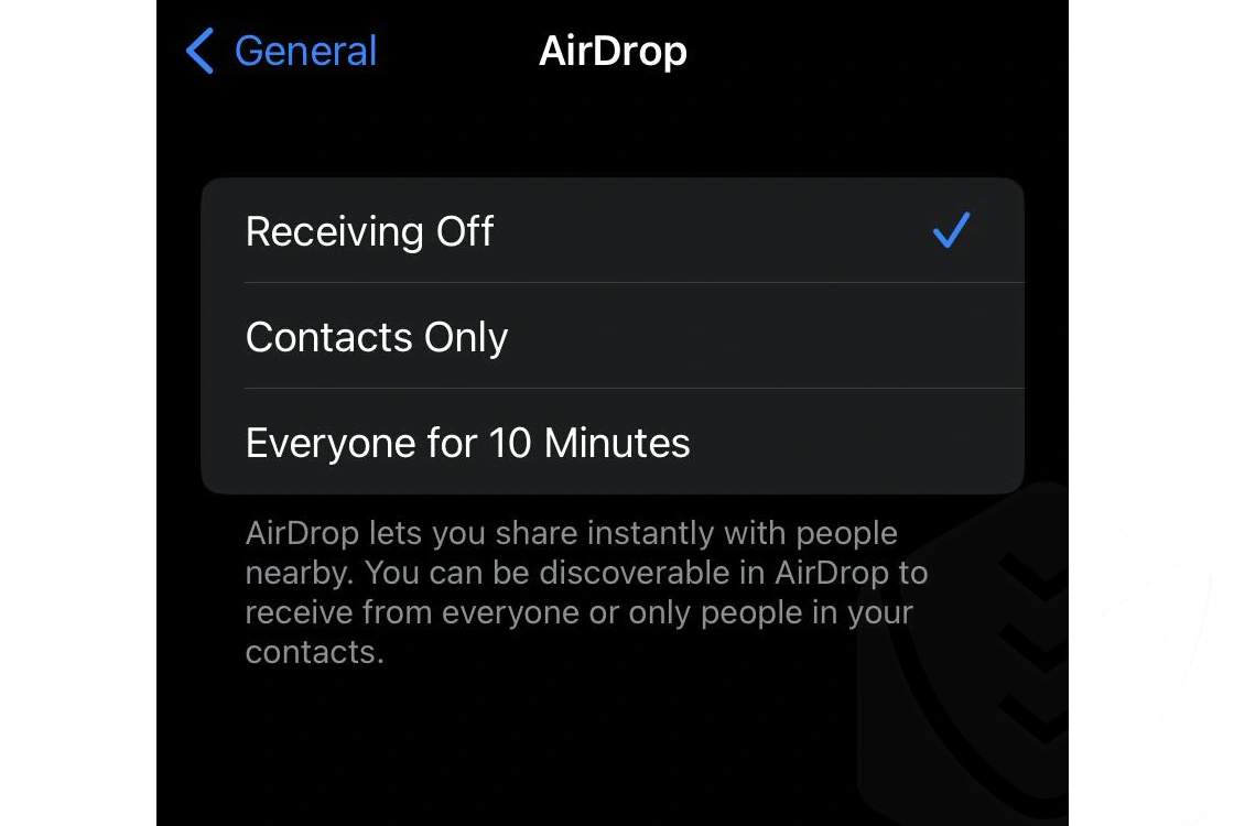 The settings for disabling AirDrop