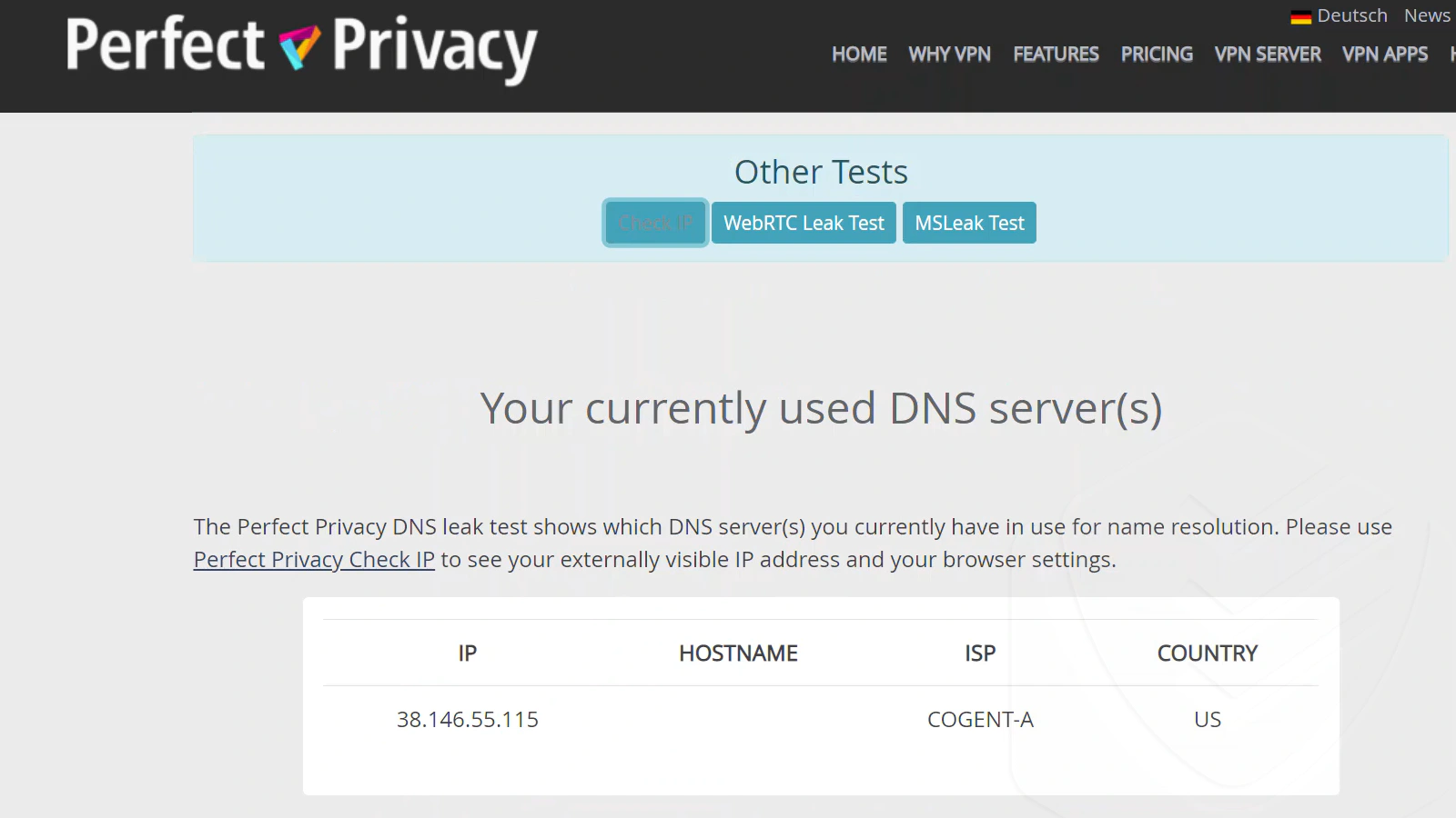 
Test wycieku DNS w odniesieniu do usługi Avasta