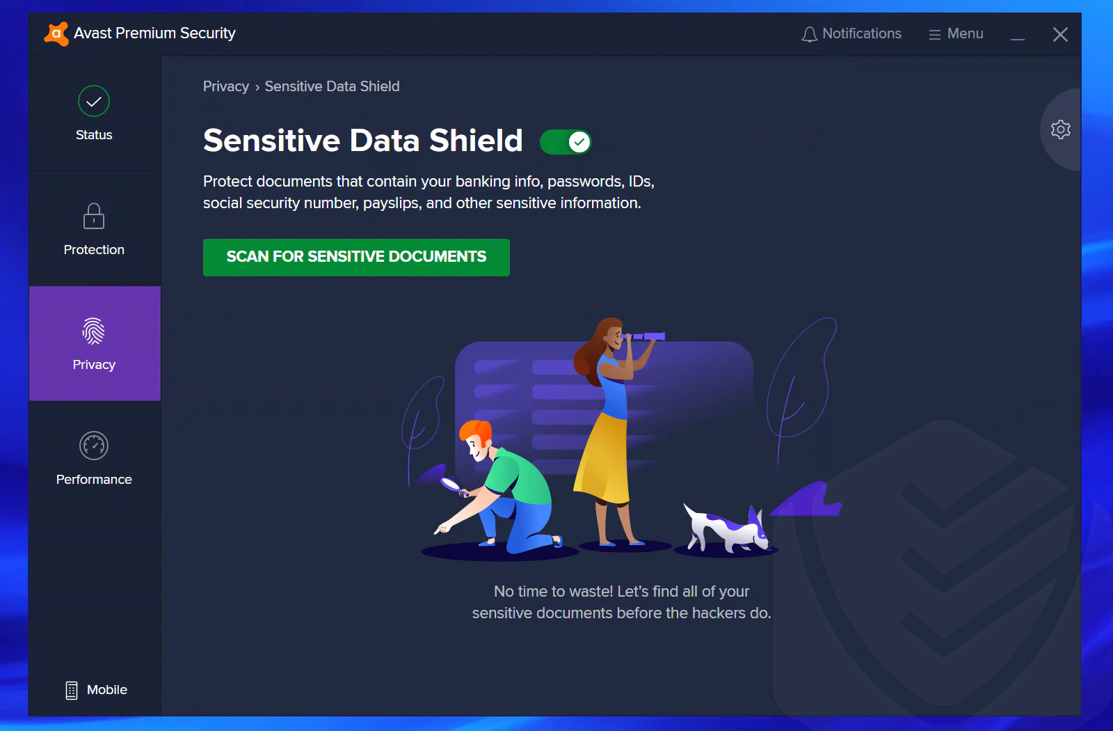 
Interfaccia di Avast Sensitive Data Shield