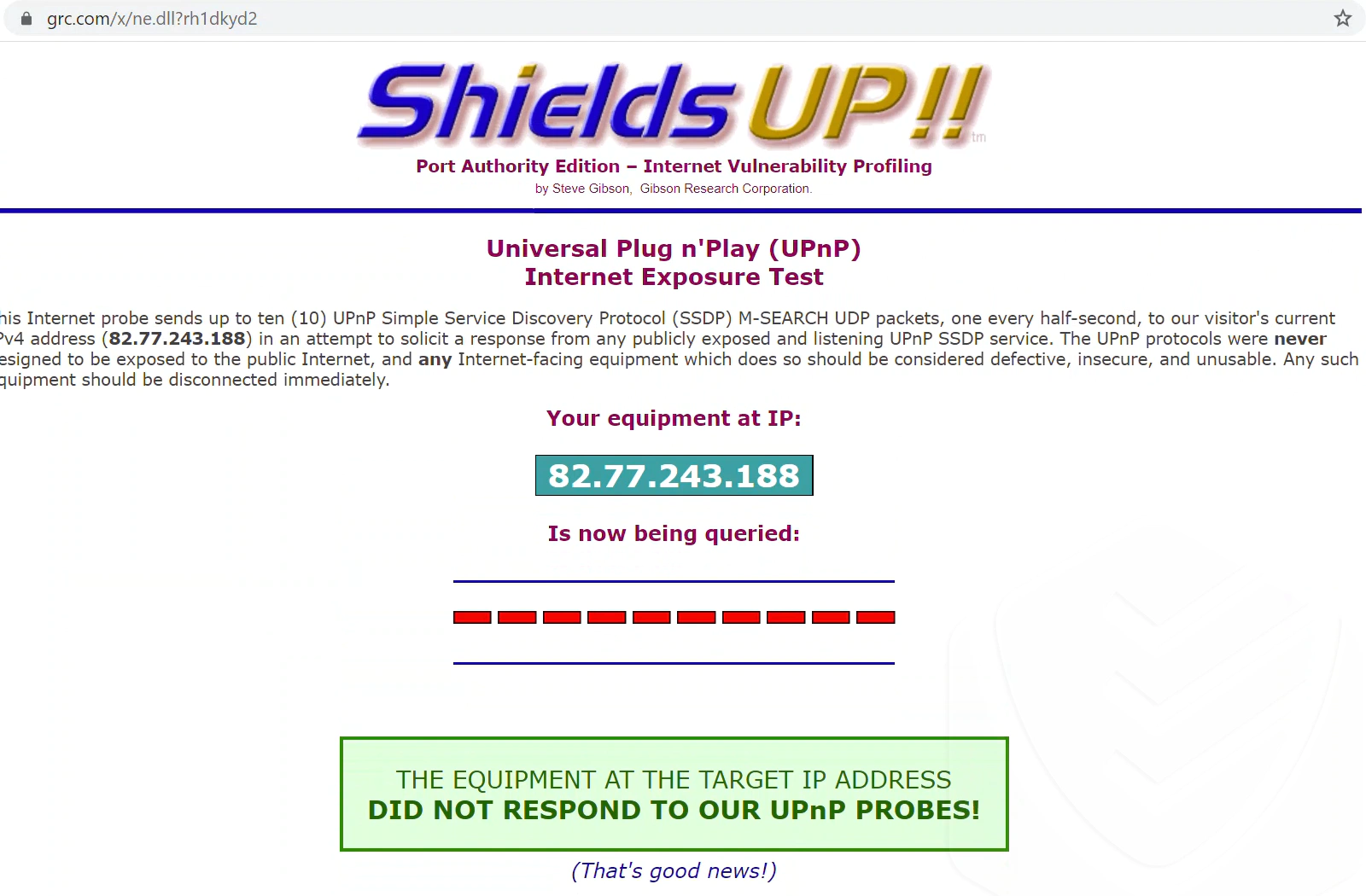 
Wyniki testu przeprowadzonego za pomocą ShieldsUp na zaporze Avasta