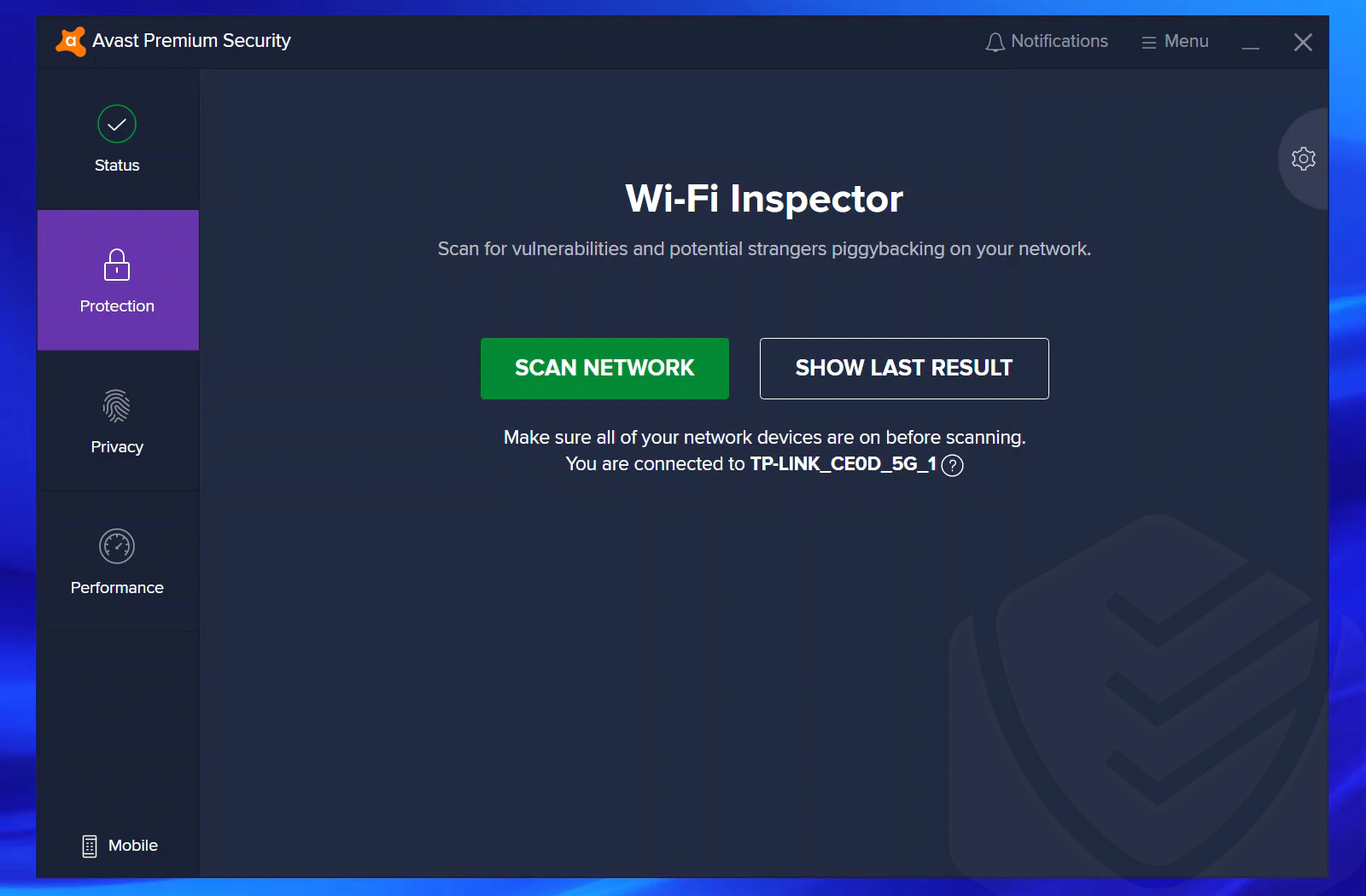 
Okno inspektora Wi-Fi w programie Avast