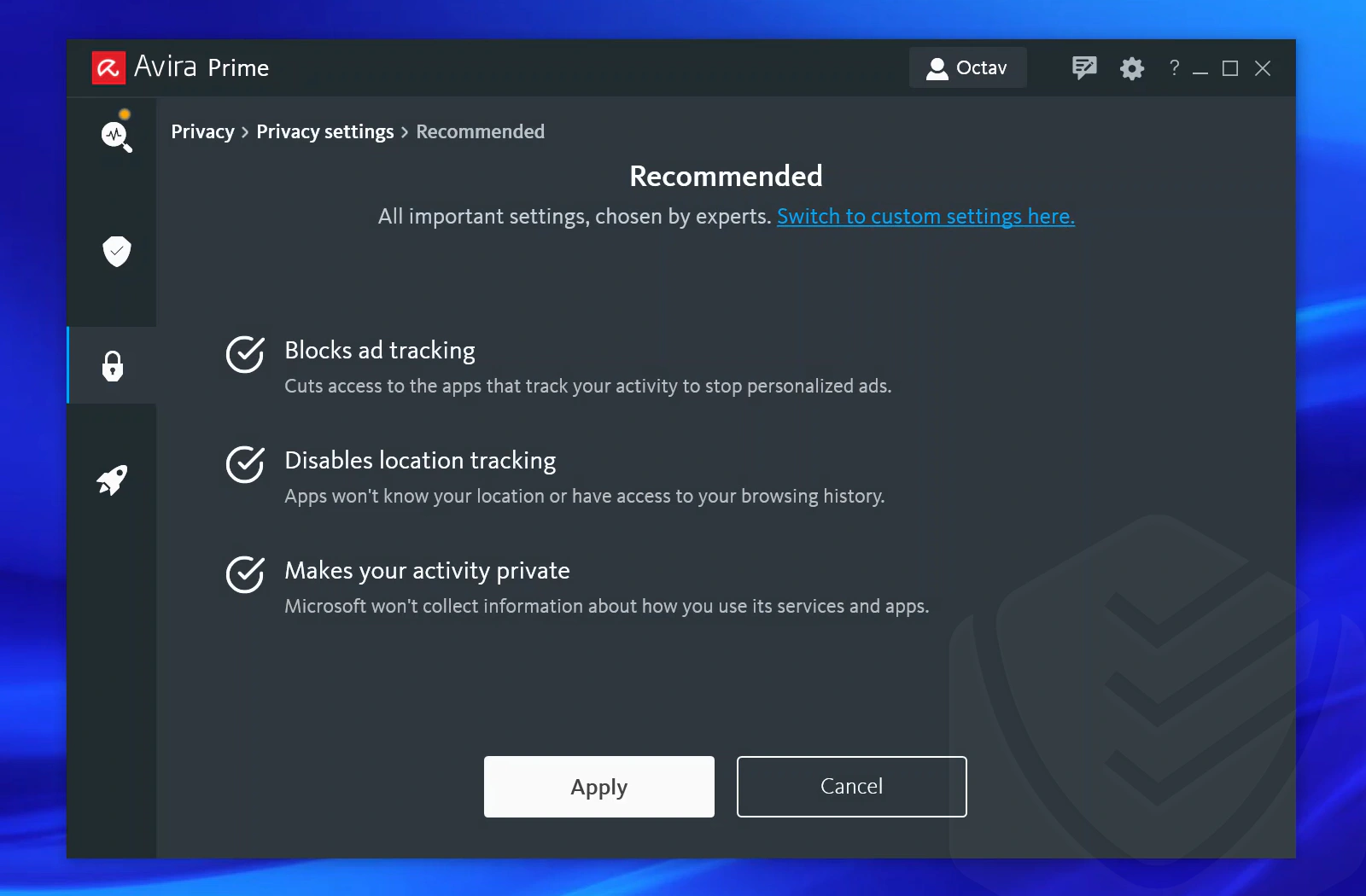 Avira Privacy settings recommendations