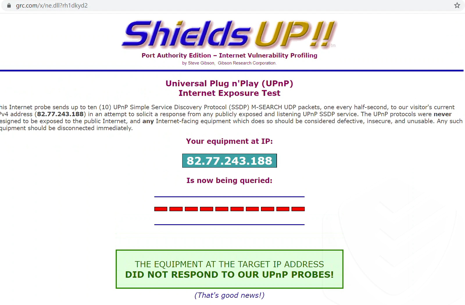 BullGuard Firewall test with ShieldsUp 