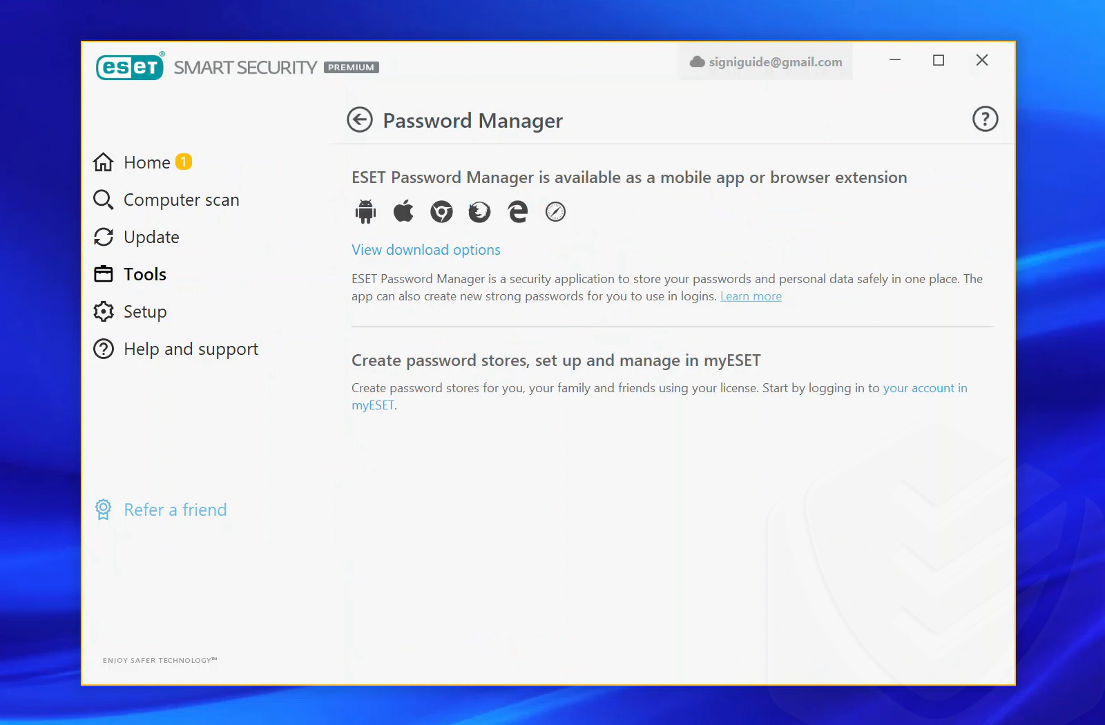 
ESET Password Manager-venster