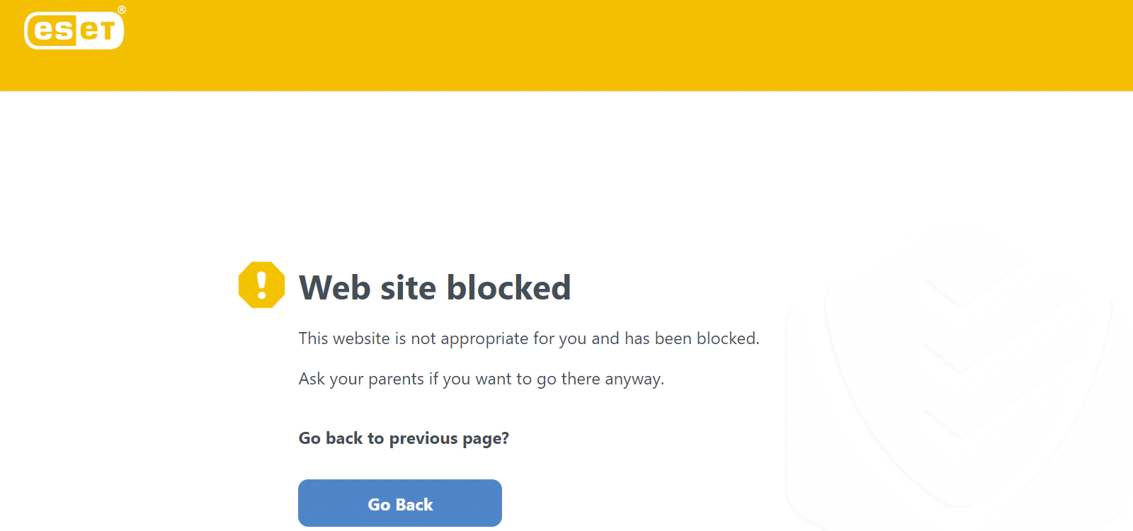 Eset Website blocked window