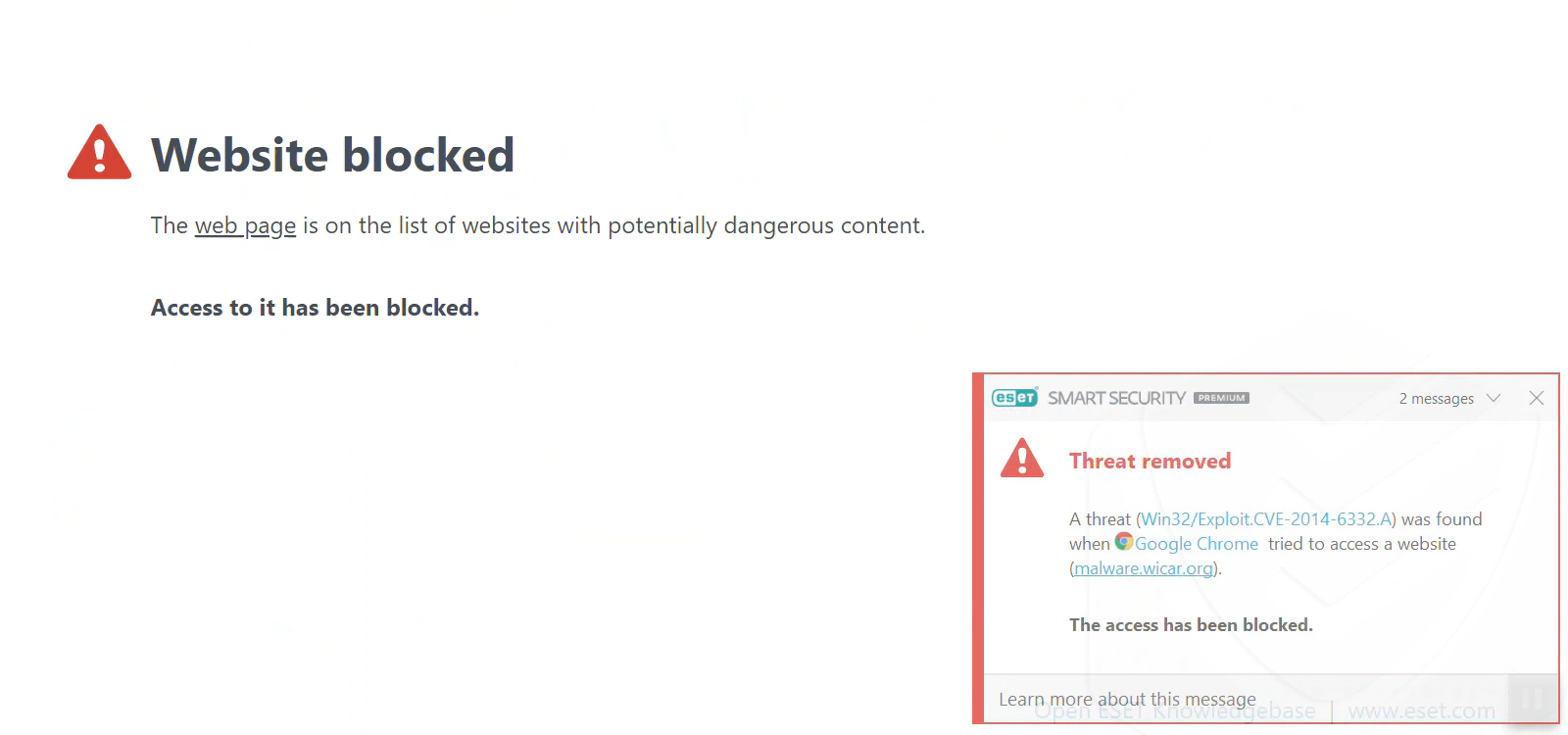 Website blocked by ESET