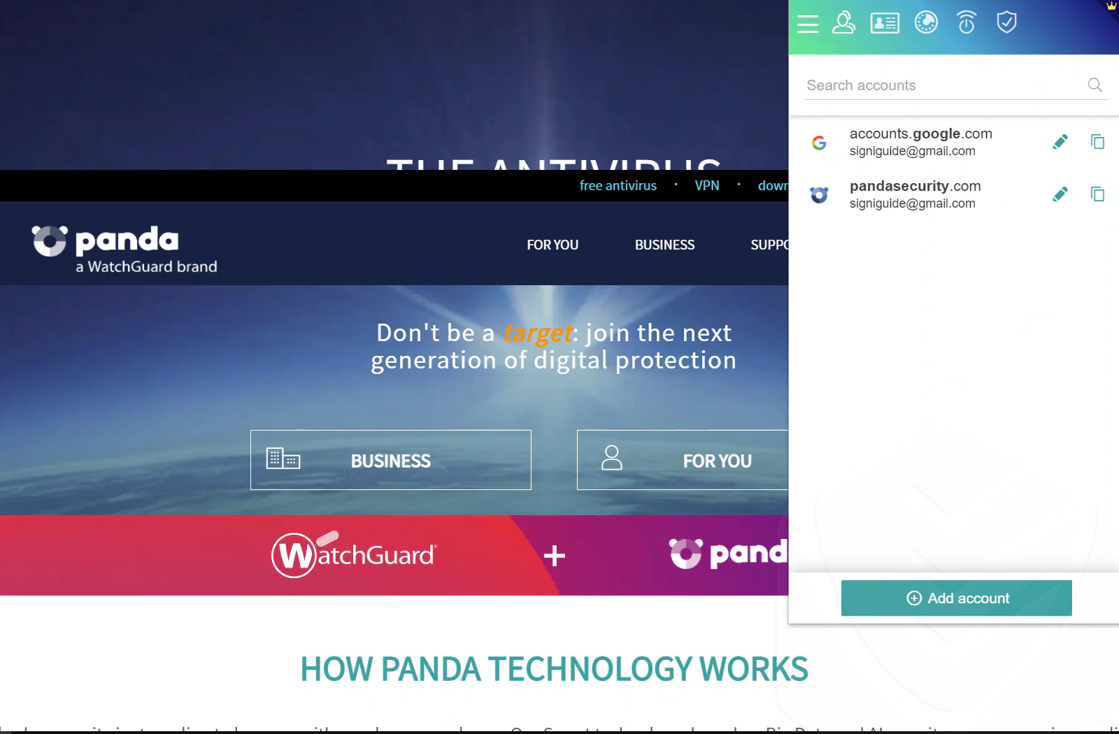 
Menedżer haseł w oprogramowaniu Panda