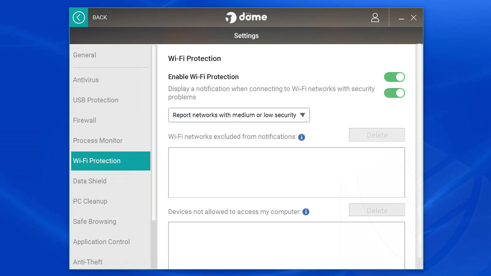 
Configurações da Proteção de Wi-FI do Panda
